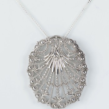 Sterling Silver Large Style Victorian Pendant and Chain